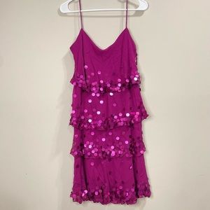 Nine West Fusha Purple Layered Ruffled Bling Spaghetti Strap Dress Size 14 NWt
